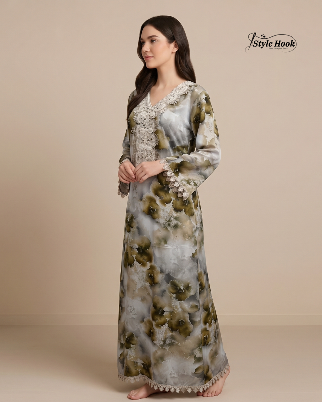 Style Hook Soft Flowing Dubai Nighty with Embroidery Work