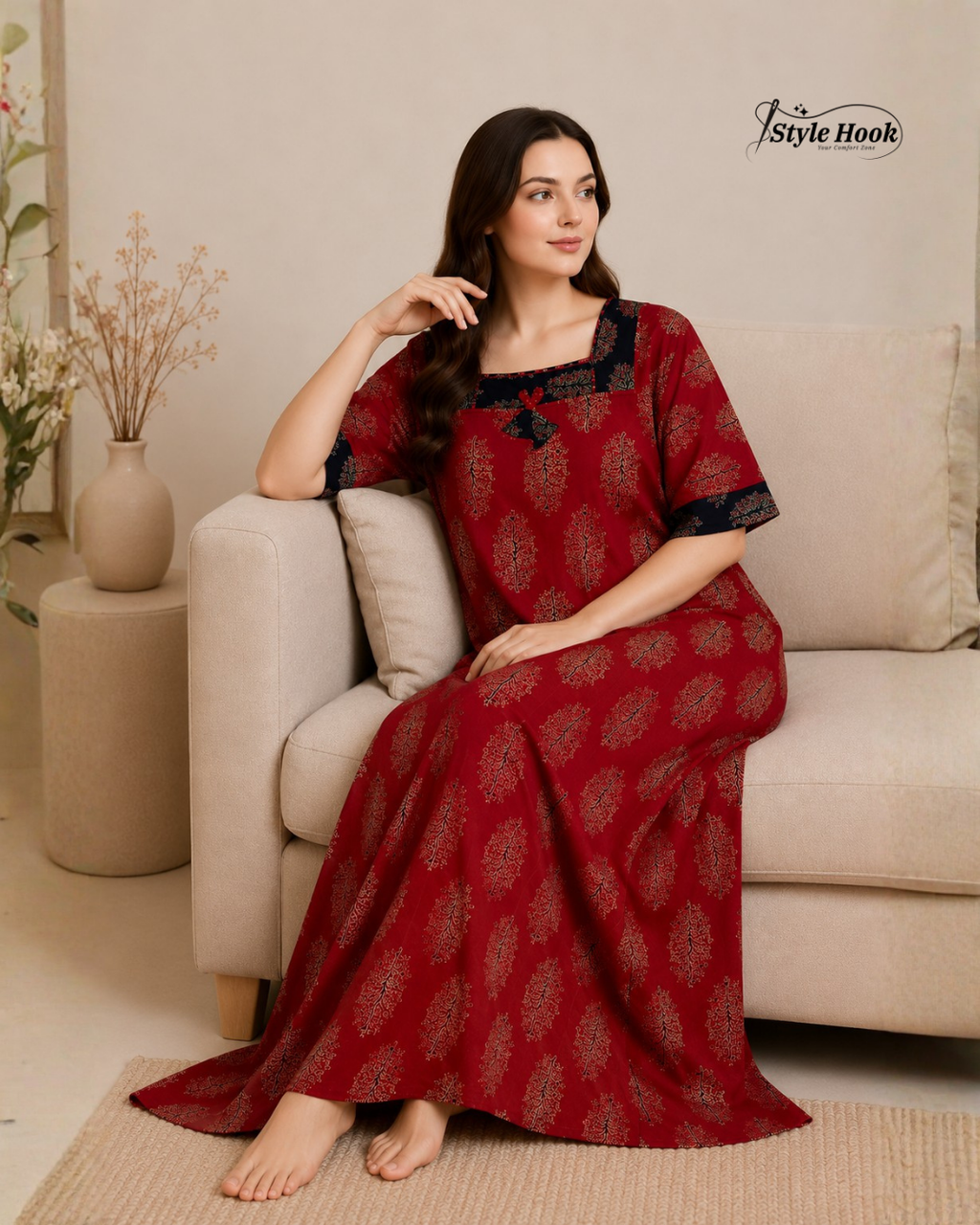 Traditional Block Print Ajrak Nighty