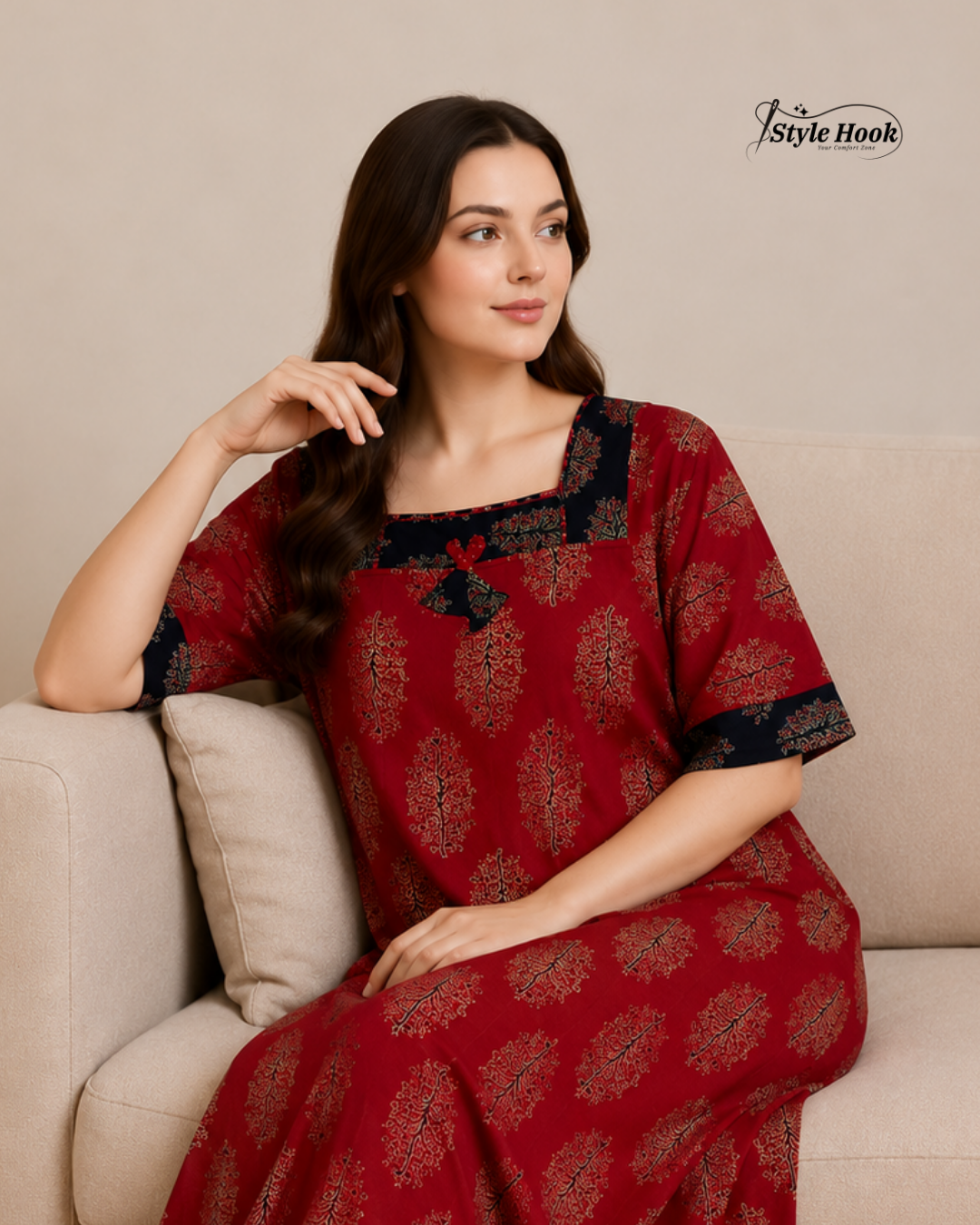 Traditional Block Print Ajrak Nighty