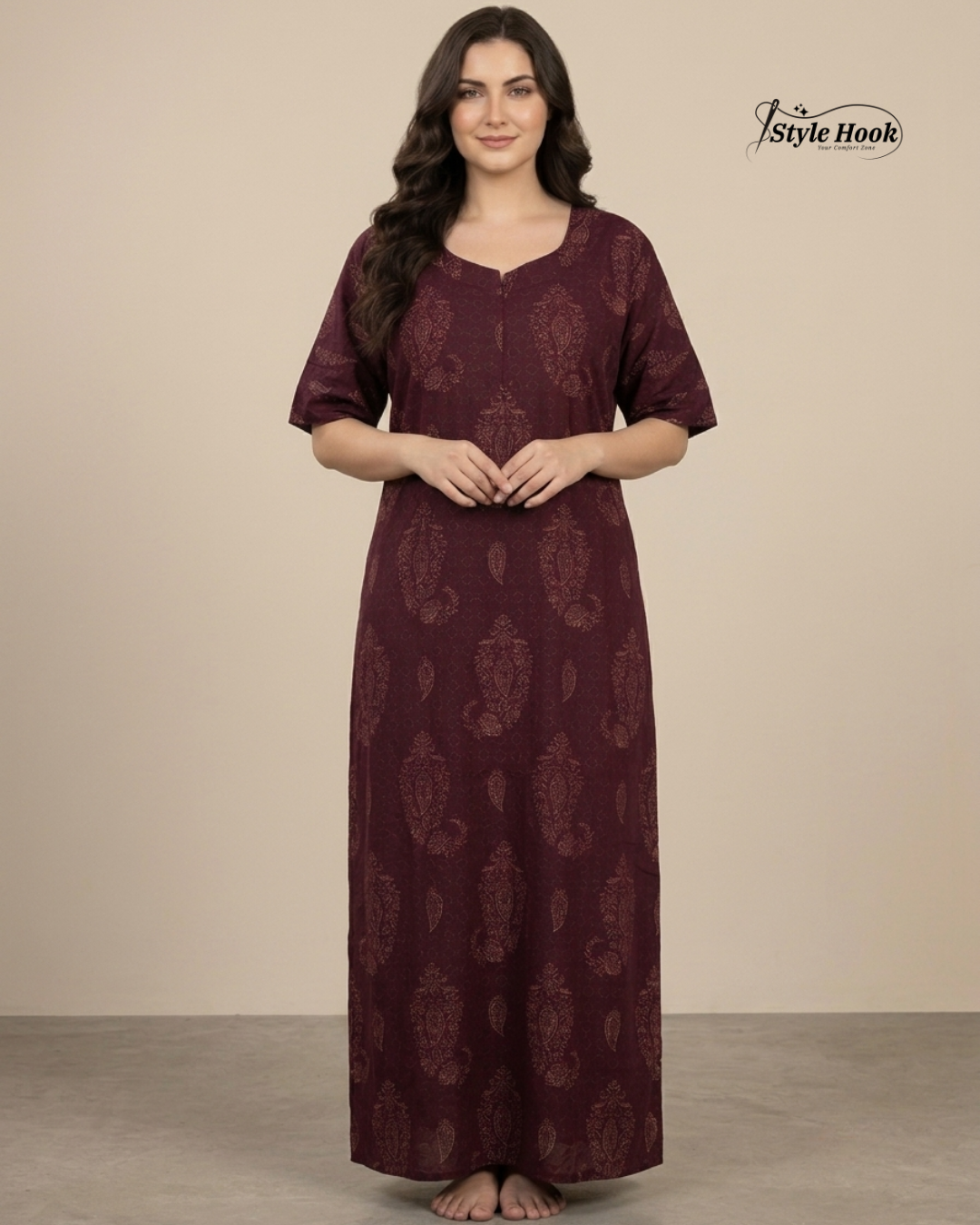 Premium Onam Wear Cotton Nighty with Beautiful Kerala Neck Design