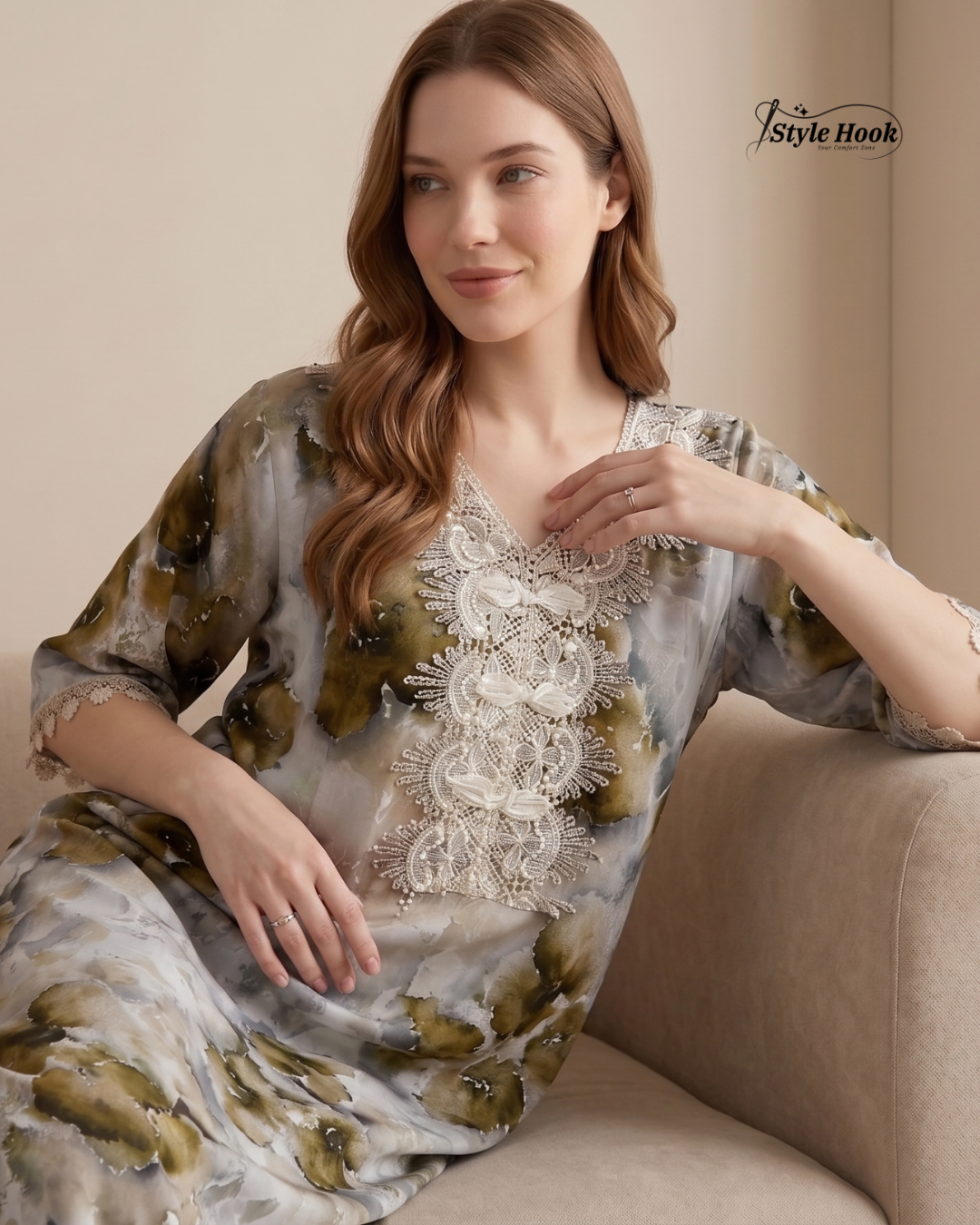 Style Hook Soft Flowing Dubai Nighty with Embroidery Work