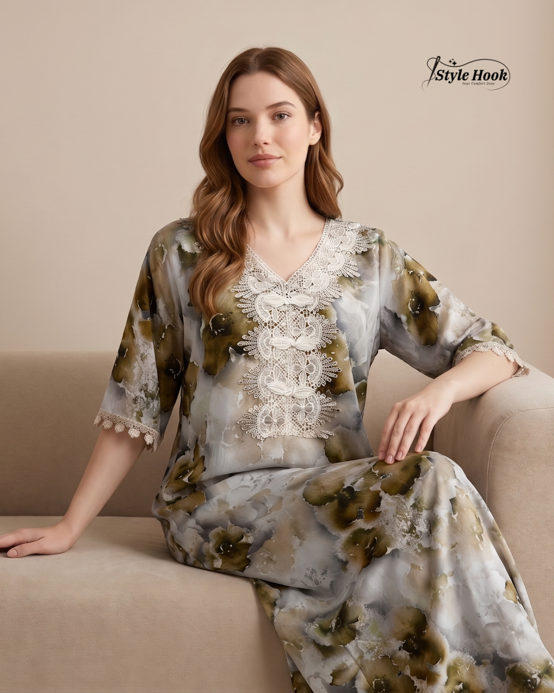 Style Hook Soft Flowing Dubai Nighty with Embroidery Work