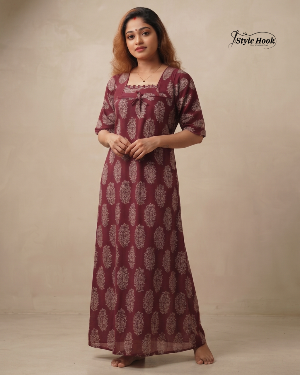 Traditional Ajrak Cotton Maxi Nighty