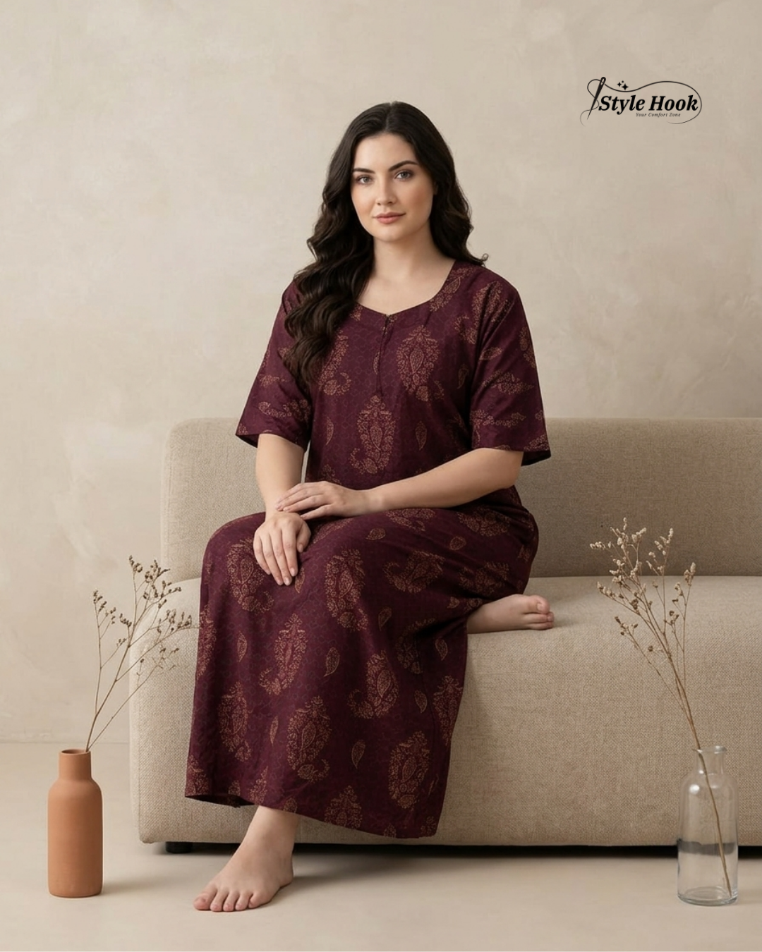 Premium Onam Wear Cotton Nighty with Beautiful Kerala Neck Design