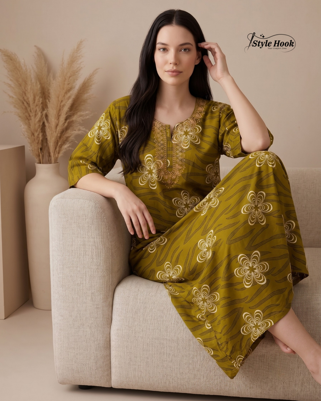Soft Cotton Embroidery Nighty for Women