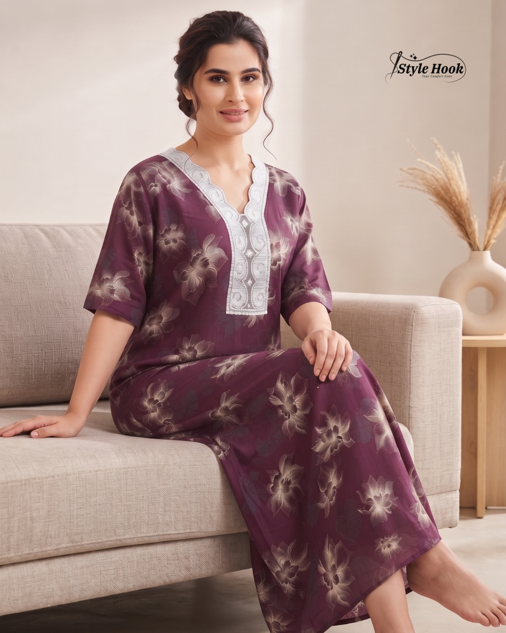 Premium Rayon Lace Nighty for Women