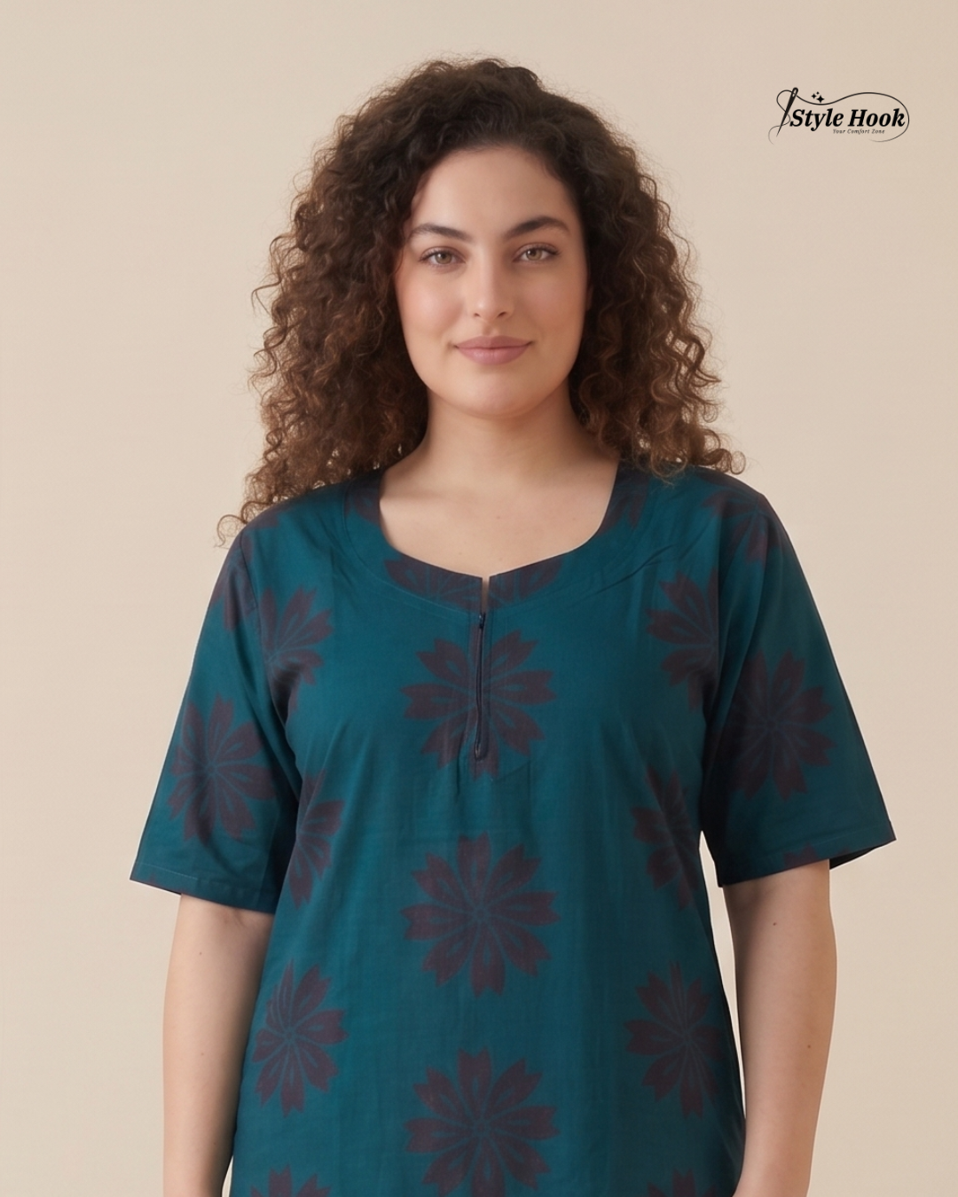 Style Hook Soft Cotton Nighty for Women – Canvas Neck Daily Wear Maxi