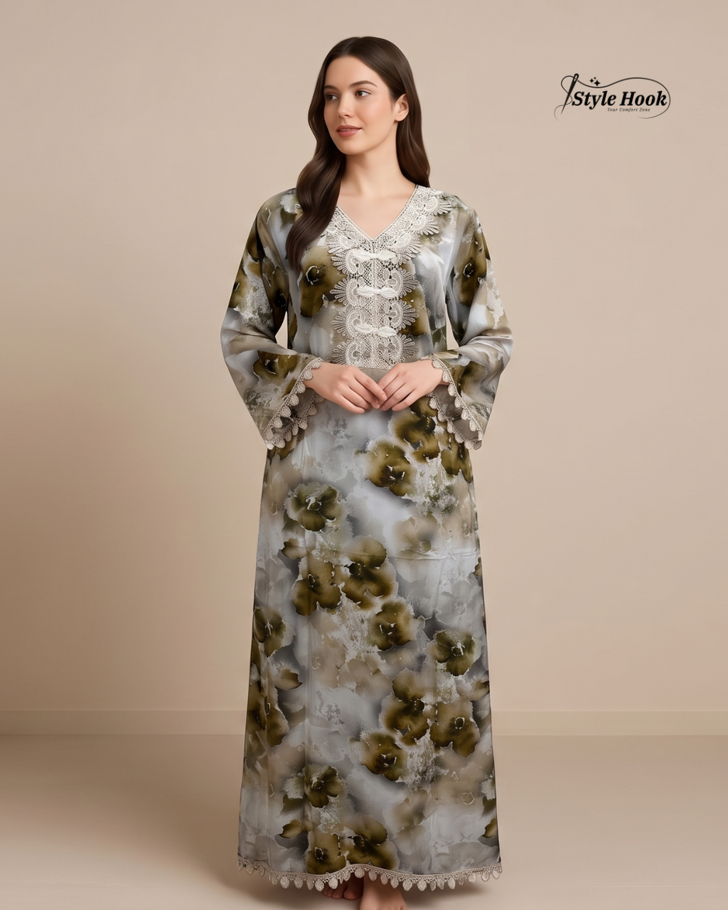 Style Hook Soft Flowing Dubai Nighty with Embroidery Work