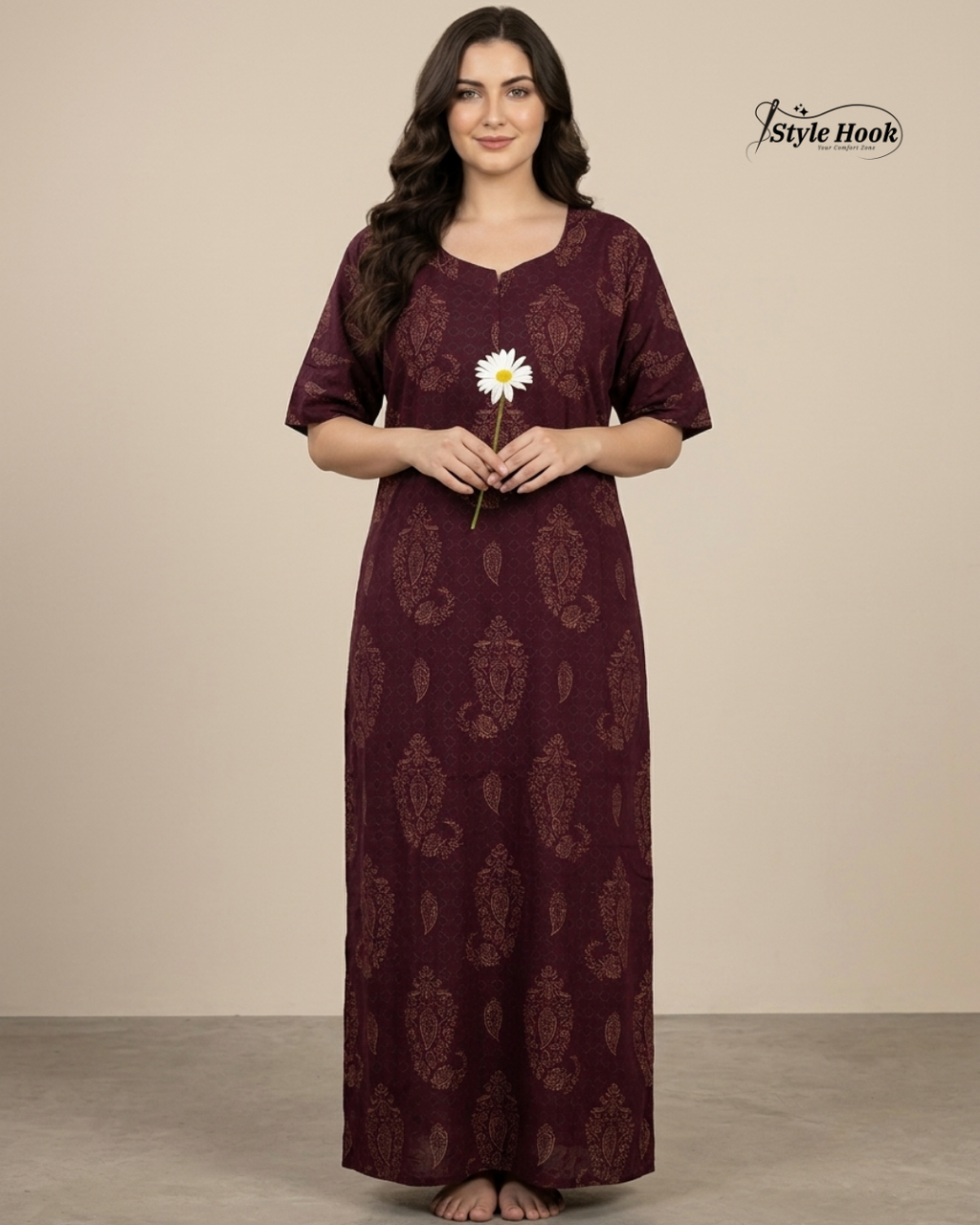Premium Onam Wear Cotton Nighty with Beautiful Kerala Neck Design