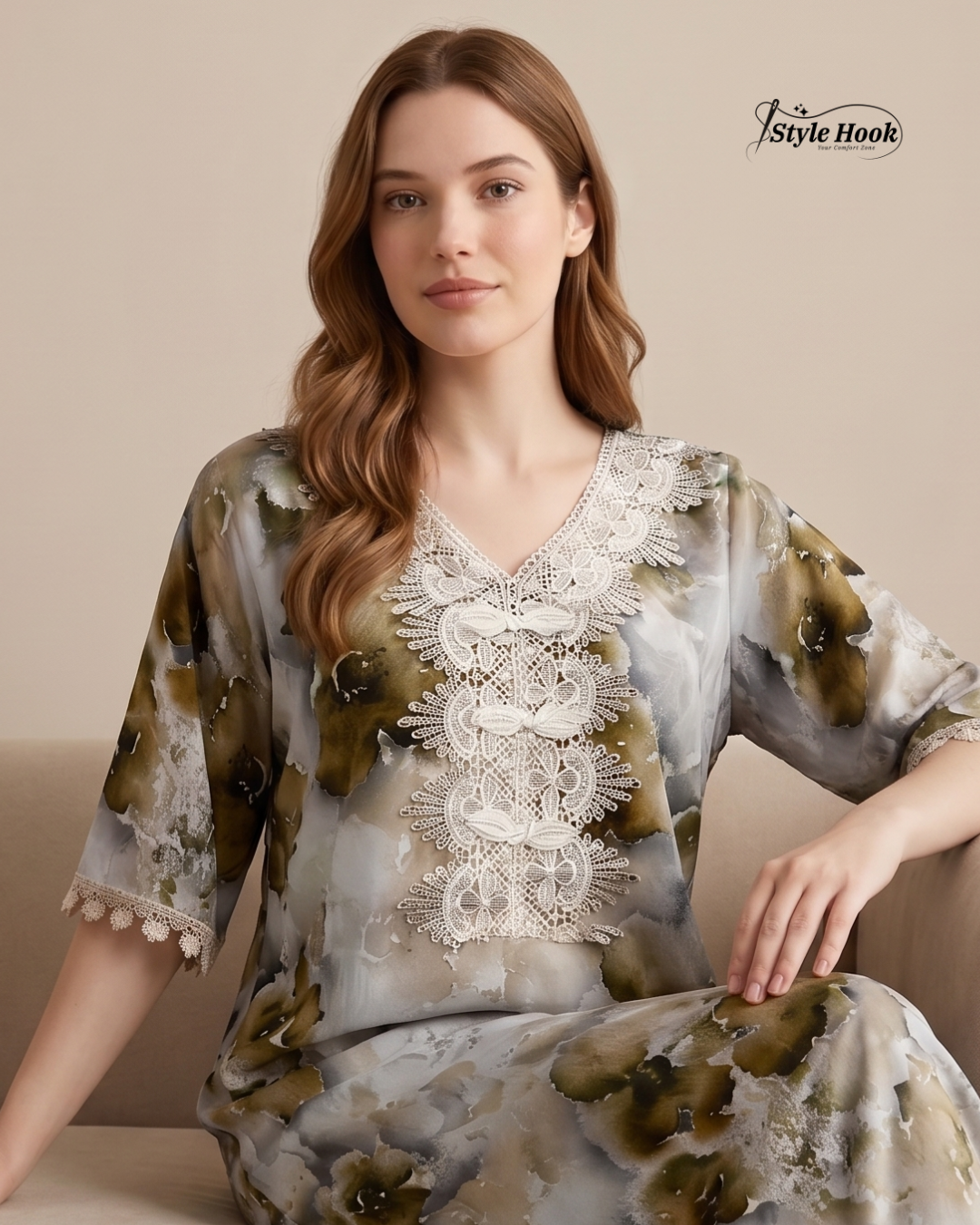 Style Hook Soft Flowing Dubai Nighty with Embroidery Work
