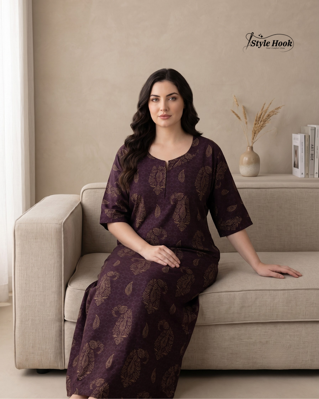 Premium Onam Wear Cotton Nighty with Beautiful Kerala Neck Design