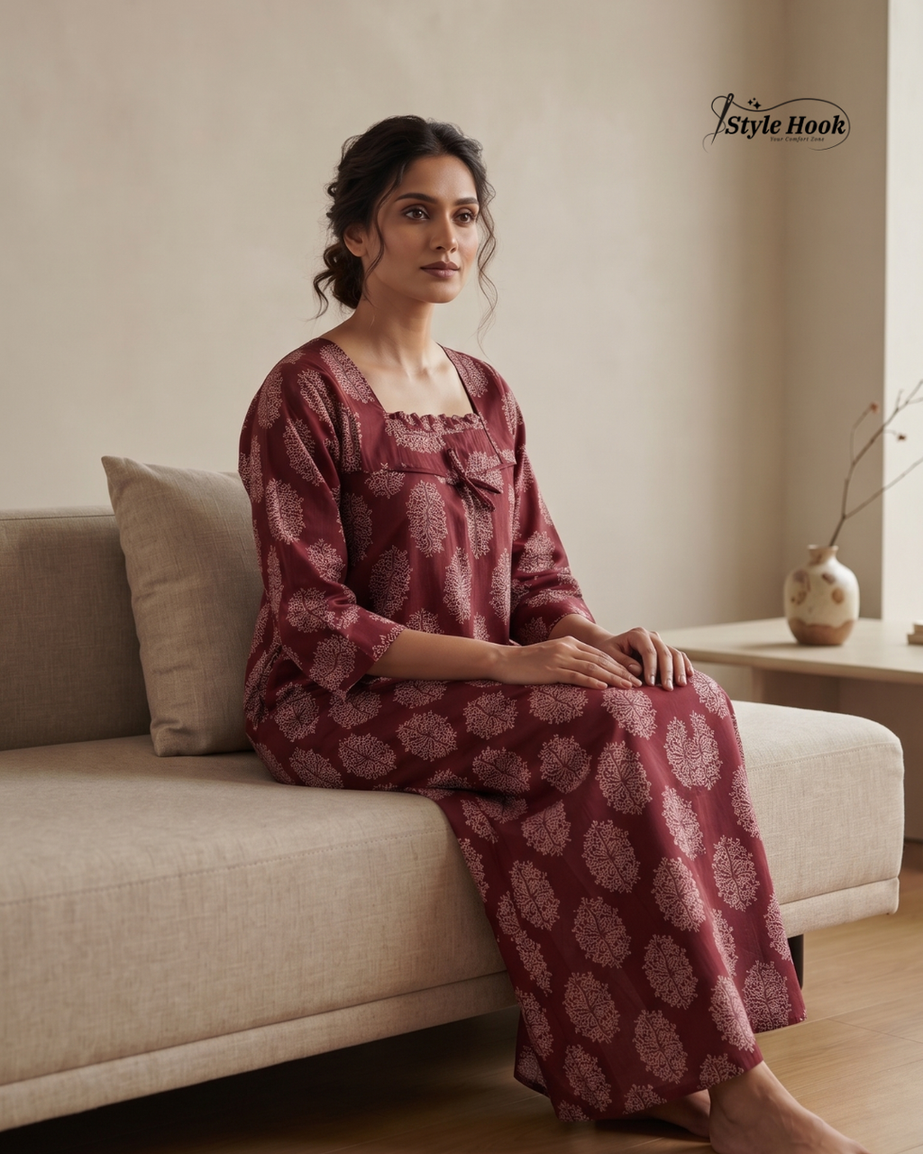 Traditional Ajrak Cotton Maxi Nighty