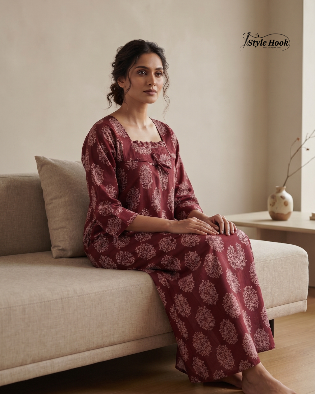 Traditional Ajrak Cotton Maxi Nighty