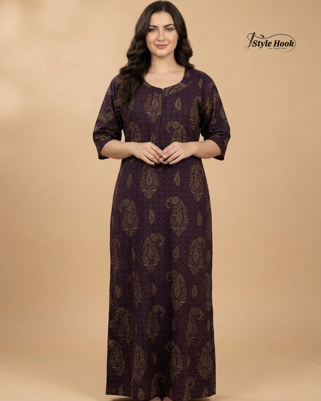 Premium Onam Wear Cotton Nighty with Beautiful Kerala Neck Design
