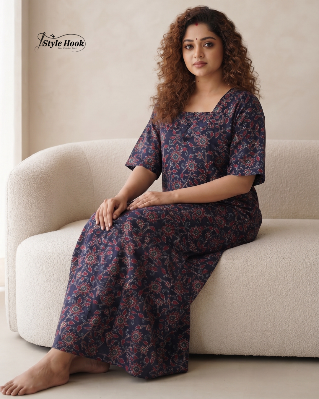 Indian Ajrak Design Full Length Nighty