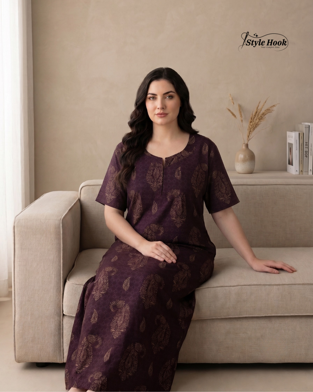 Premium Onam Wear Cotton Nighty with Beautiful Kerala Neck Design