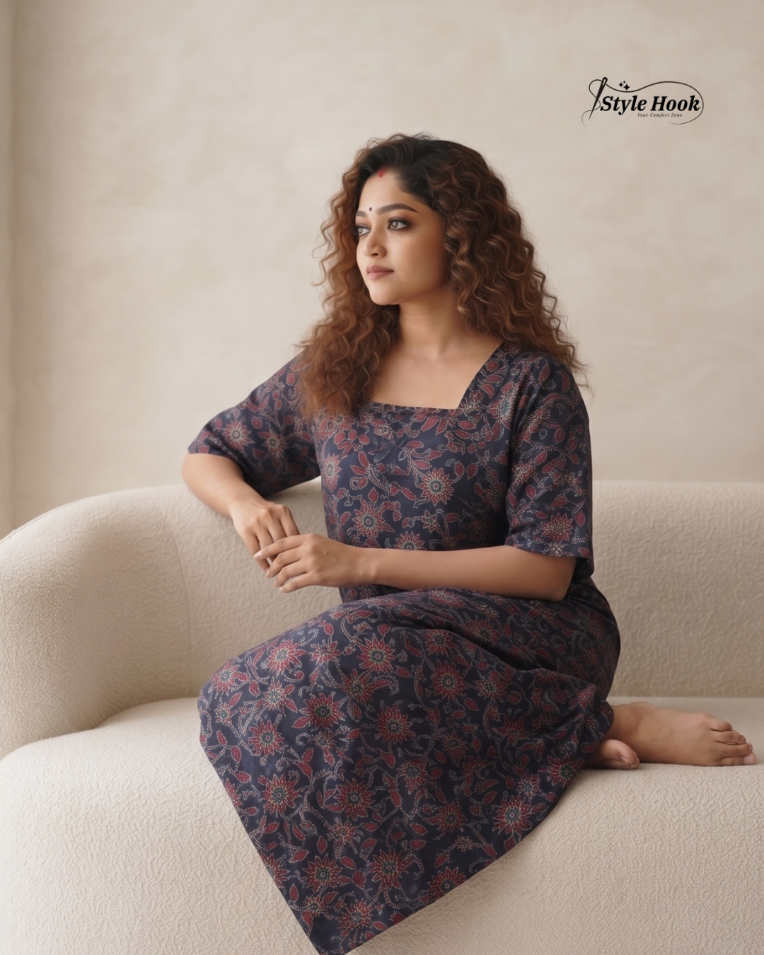 Indian Ajrak Design Full Length Nighty