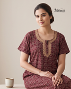 Style Hook Premium Cotton Embroidery Nighty for Women