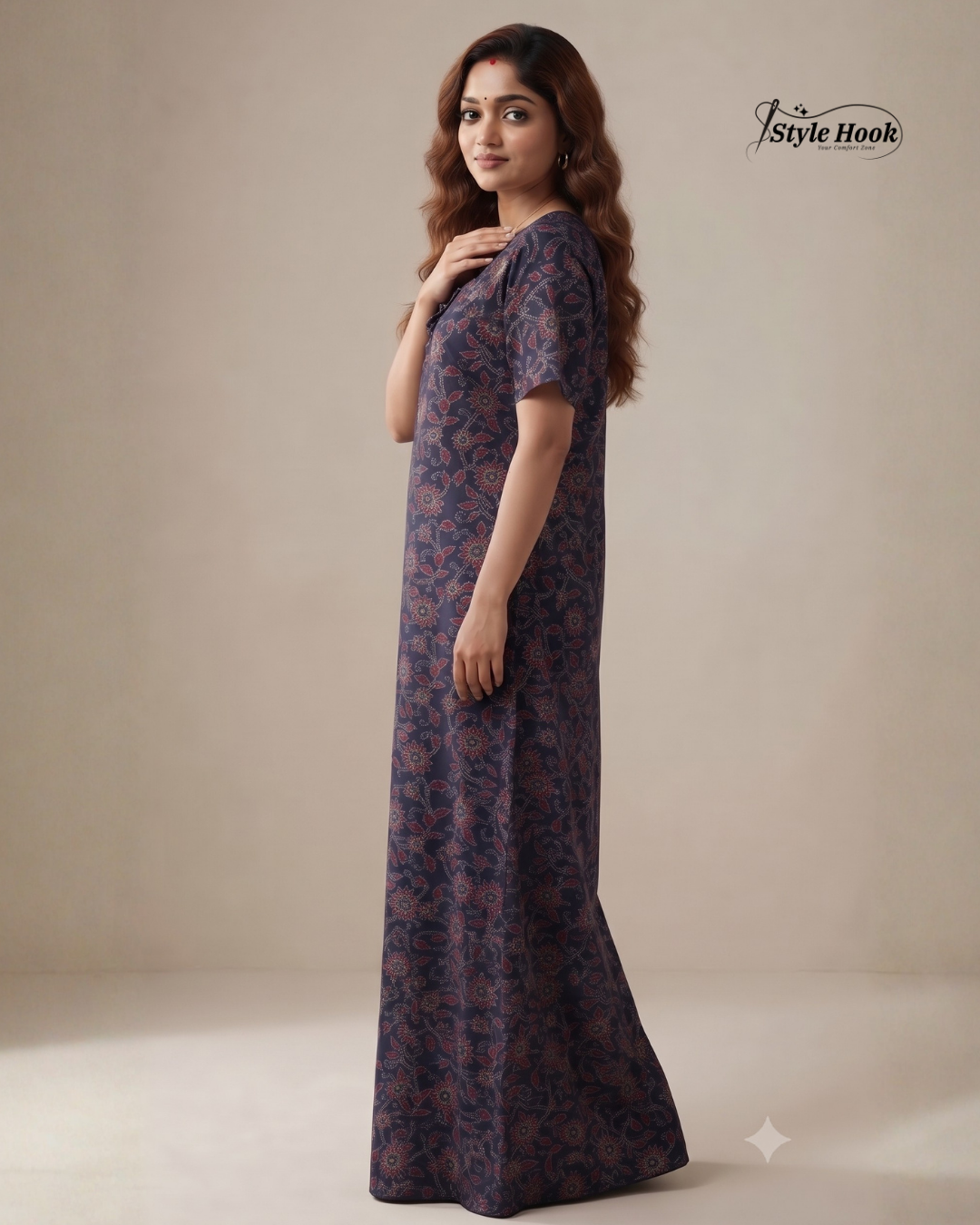 Indian Ajrak Design Full Length Nighty
