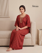 Style Hook Pure Cotton Embroidery Nighty for Ladies