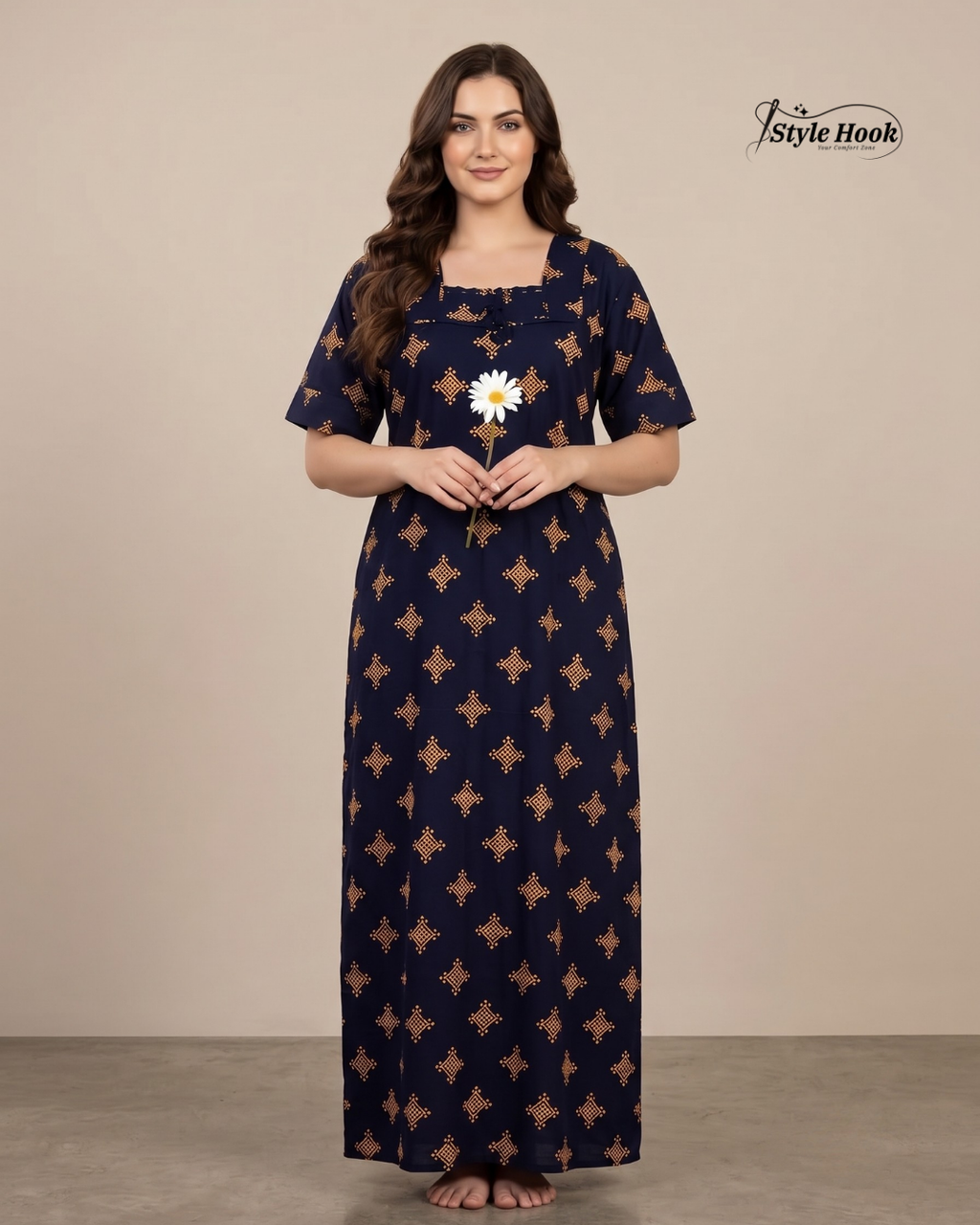 Classic Kerala Cotton Nighty with Contemporary Onam Neck Design in 4 different colors