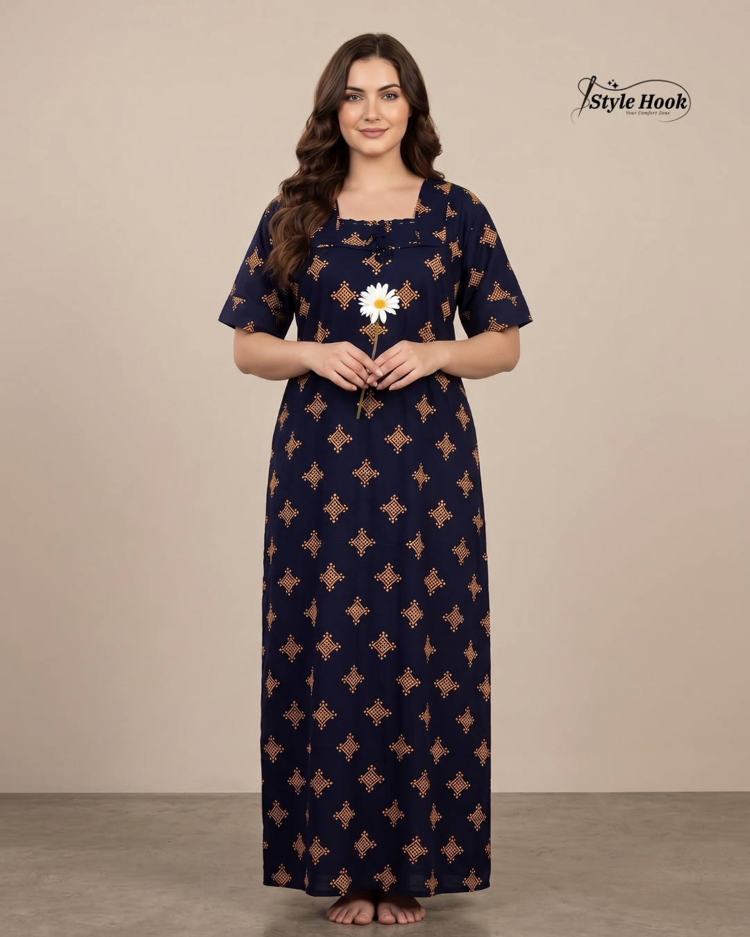 Classic Kerala Cotton Nighty with Contemporary Onam Neck Design in 4 different colors