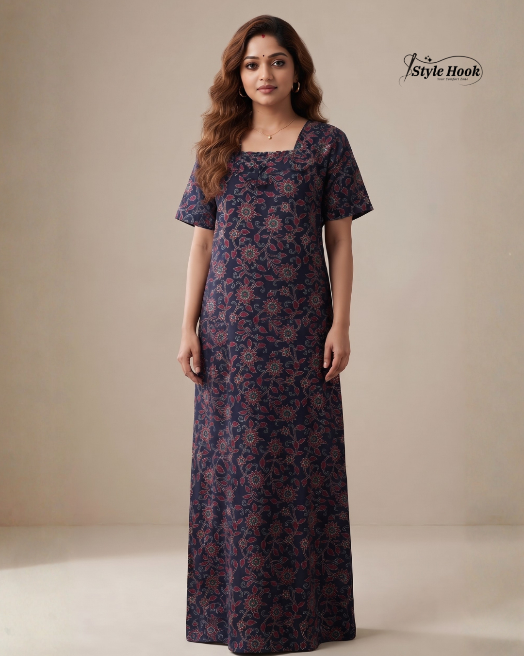 Indian Ajrak Design Full Length Nighty
