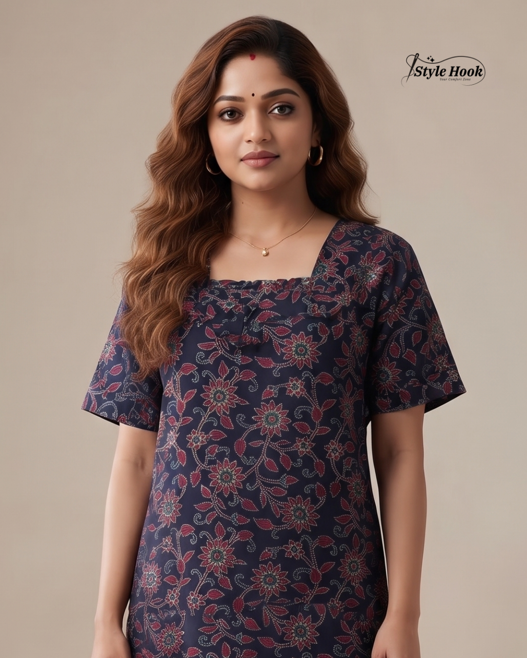Indian Ajrak Design Full Length Nighty