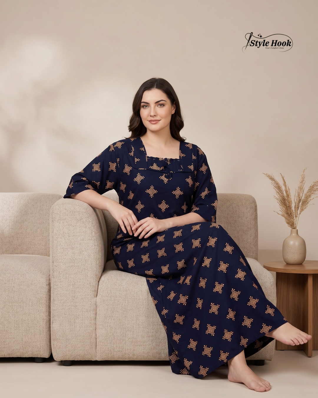 Classic Kerala Cotton Nighty with Contemporary Onam Neck Design in 4 different colors
