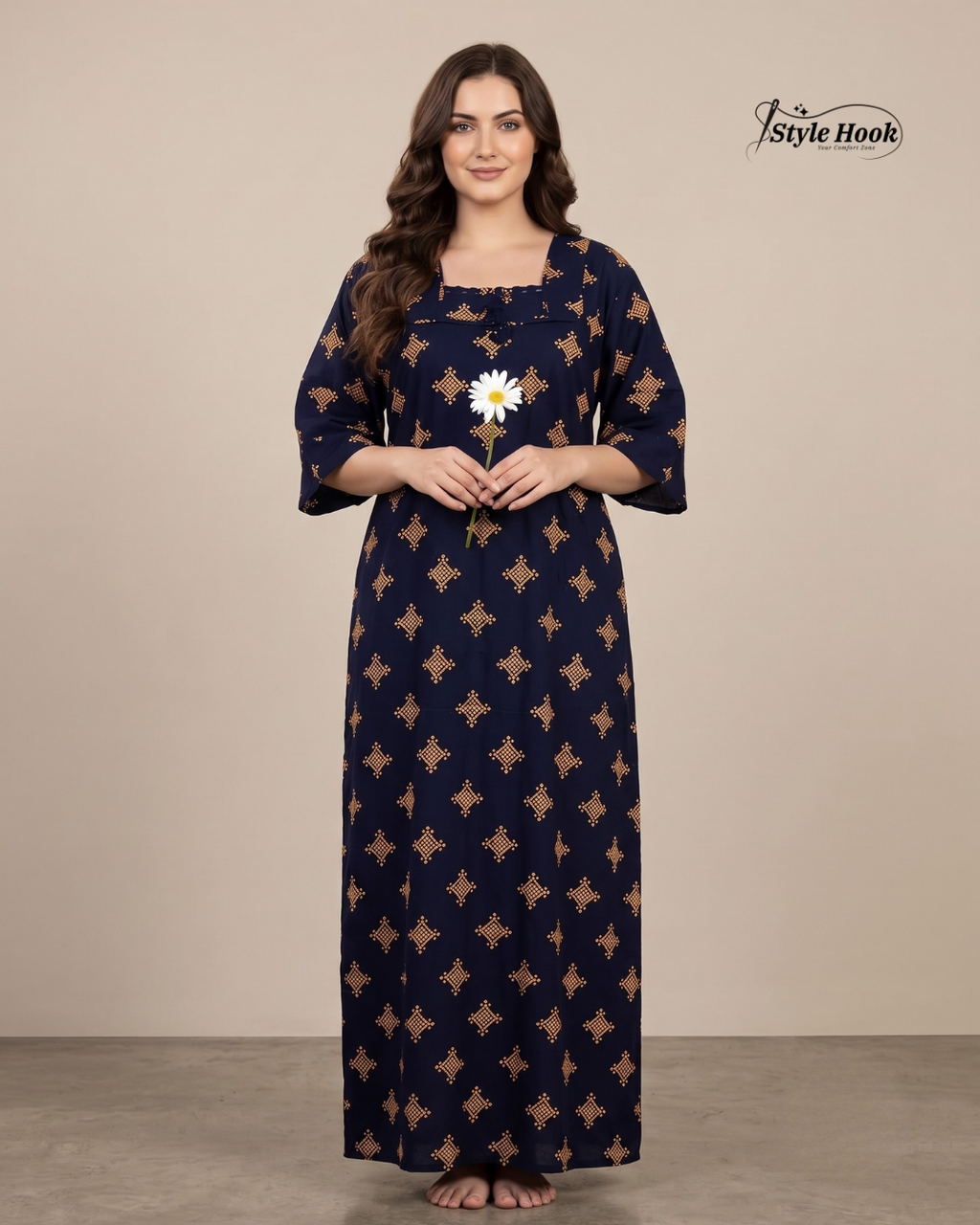Classic Kerala Cotton Nighty with Contemporary Onam Neck Design in 4 different colors