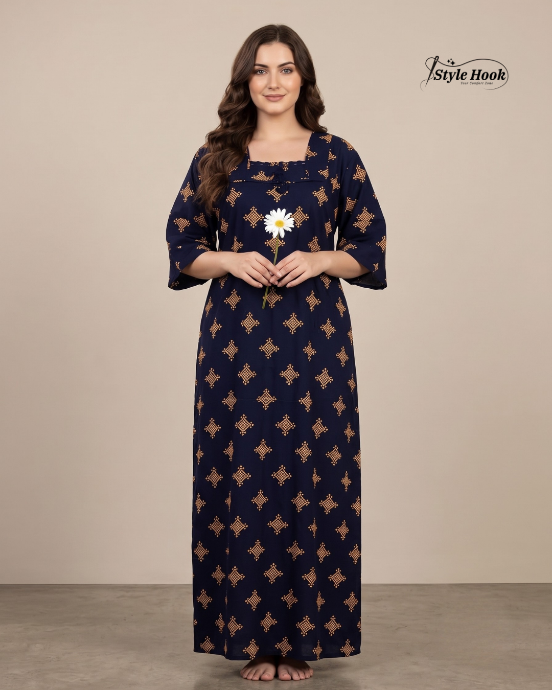 Classic Kerala Cotton Nighty with Contemporary Onam Neck Design in 4 different colors