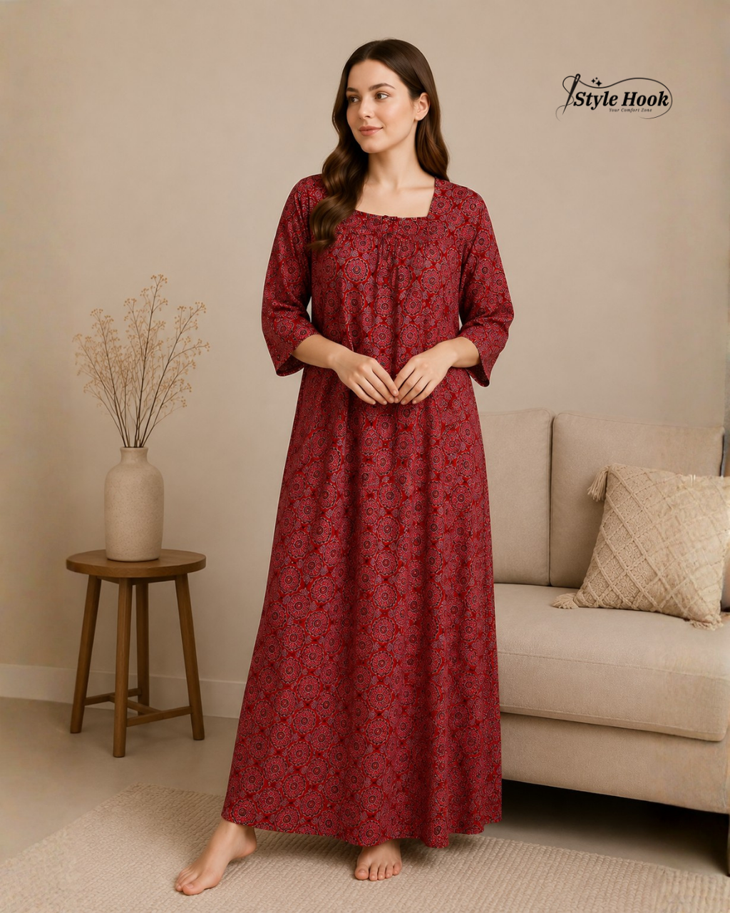 Designer Ajrak Print Women's Cotton Nighty