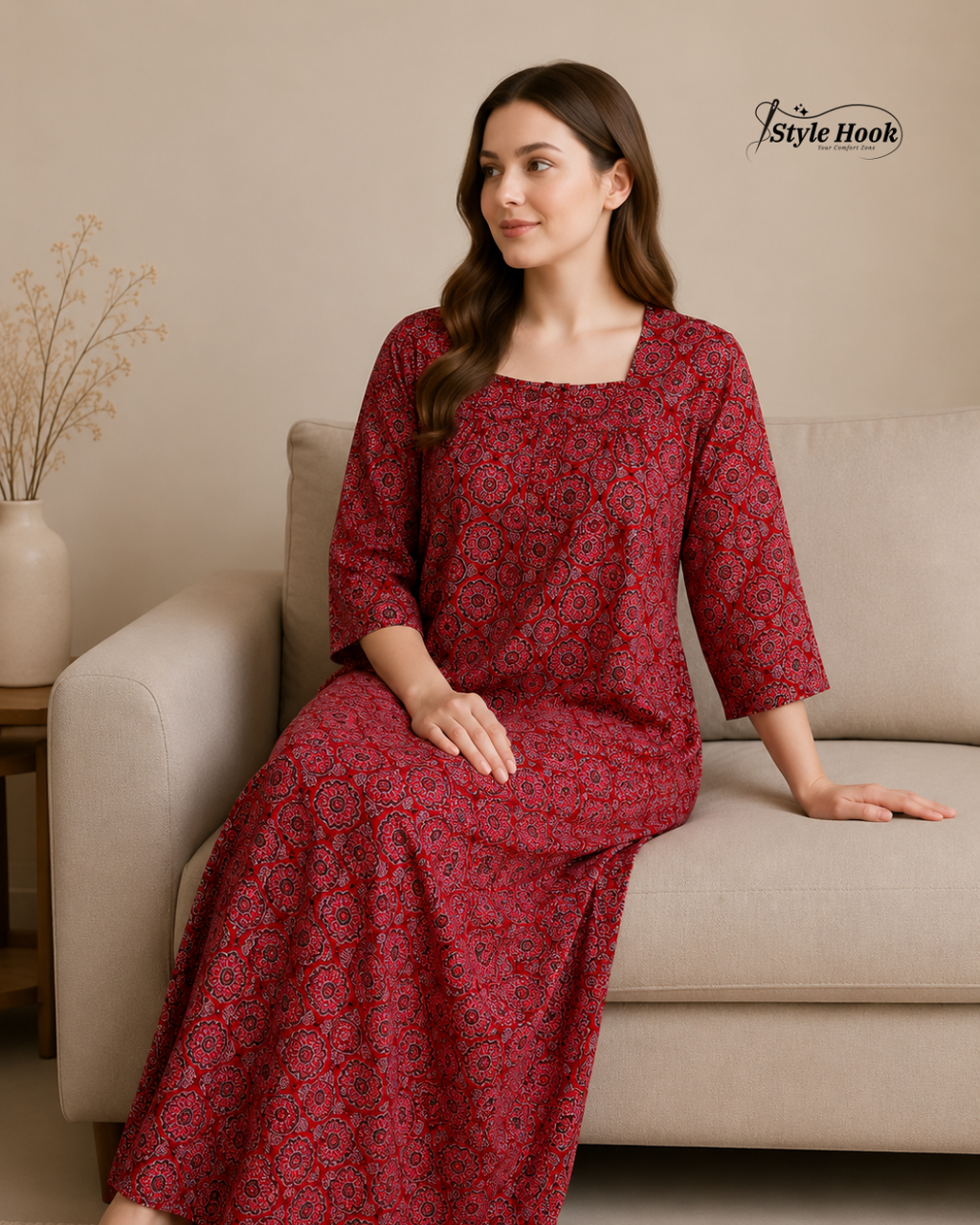 Designer Ajrak Print Women's Cotton Nighty