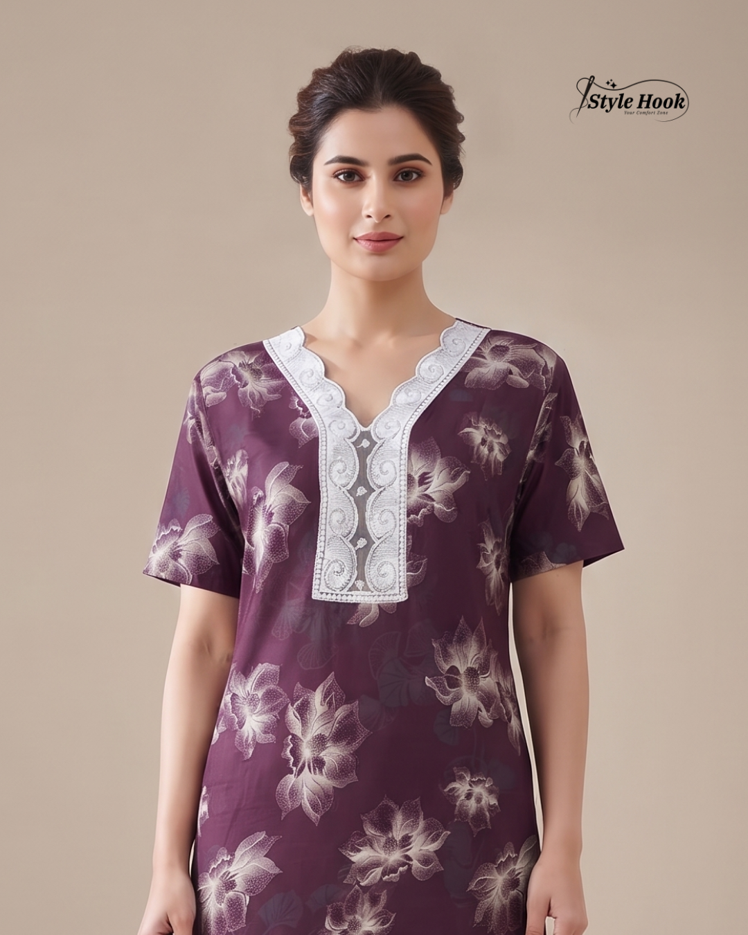 Premium Rayon Lace Nighty for Women