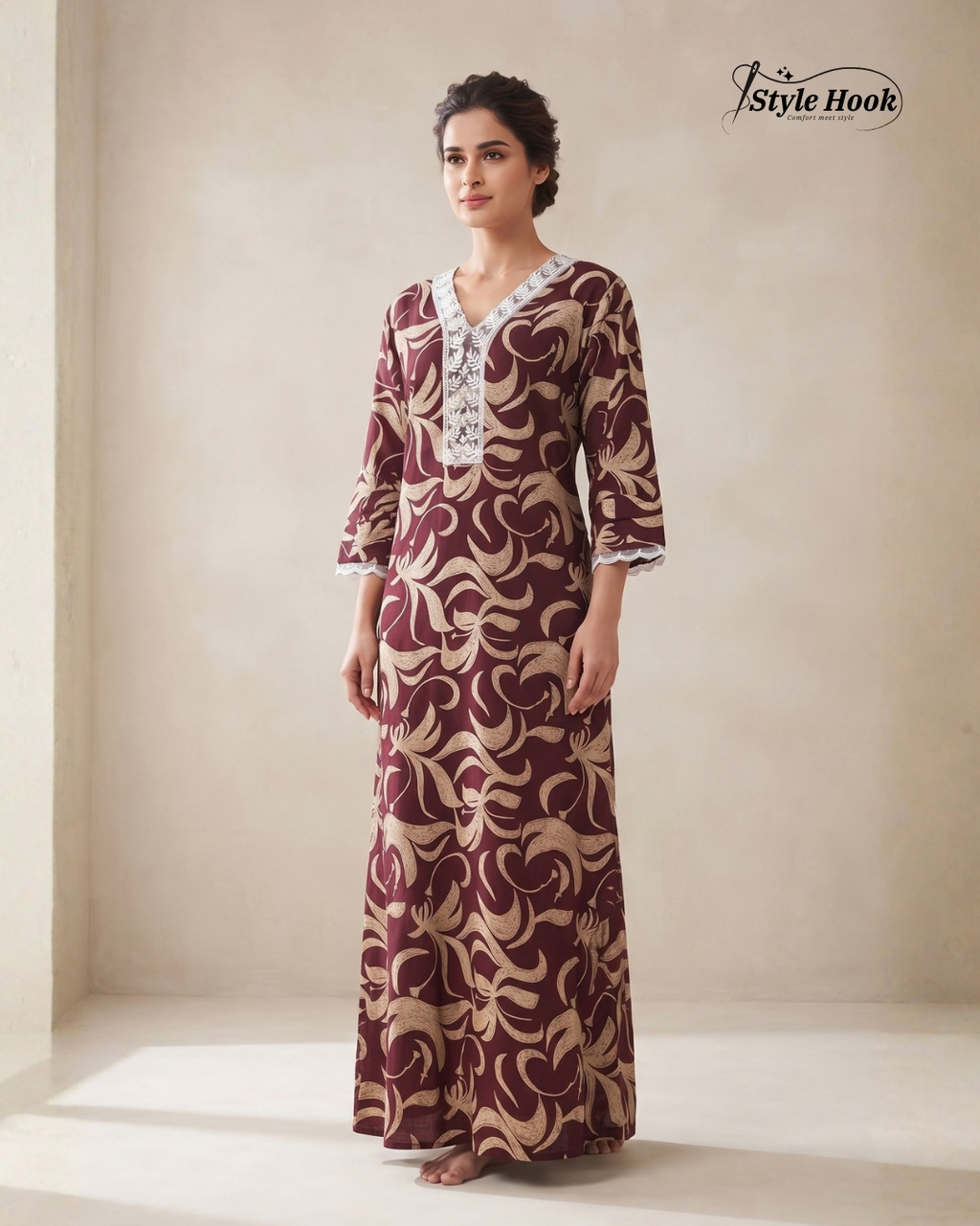 Fancy Premium Rayon Nighty – Elegant Nightwear for Women