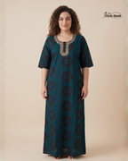 Style Hook Premium Cotton Nighty Maxi – Embroidery design Neck