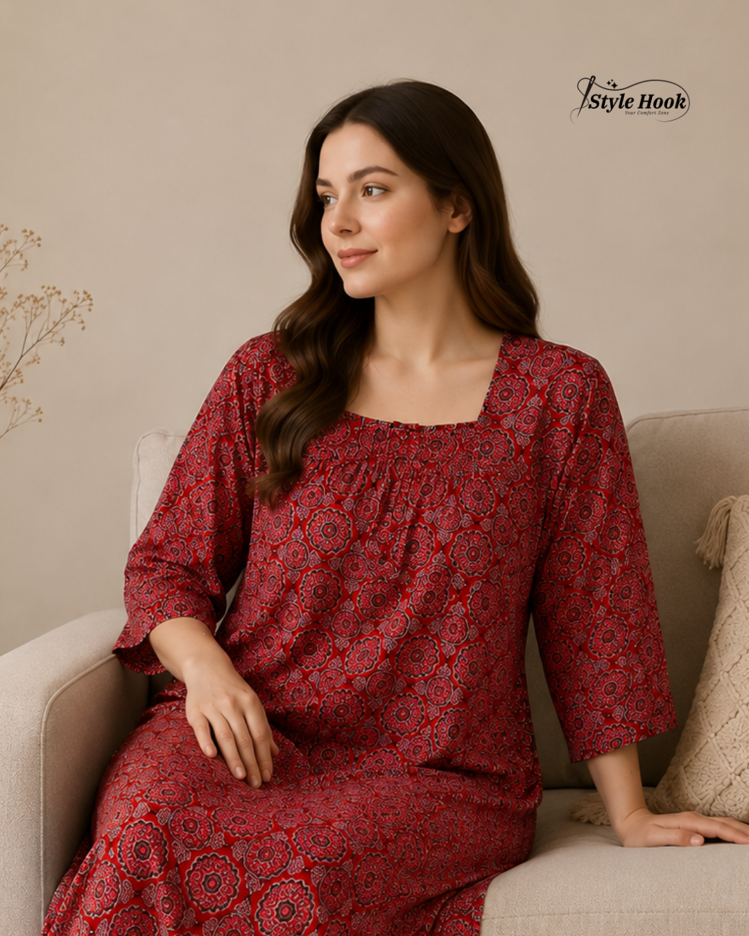 Designer Ajrak Print Women's Cotton Nighty