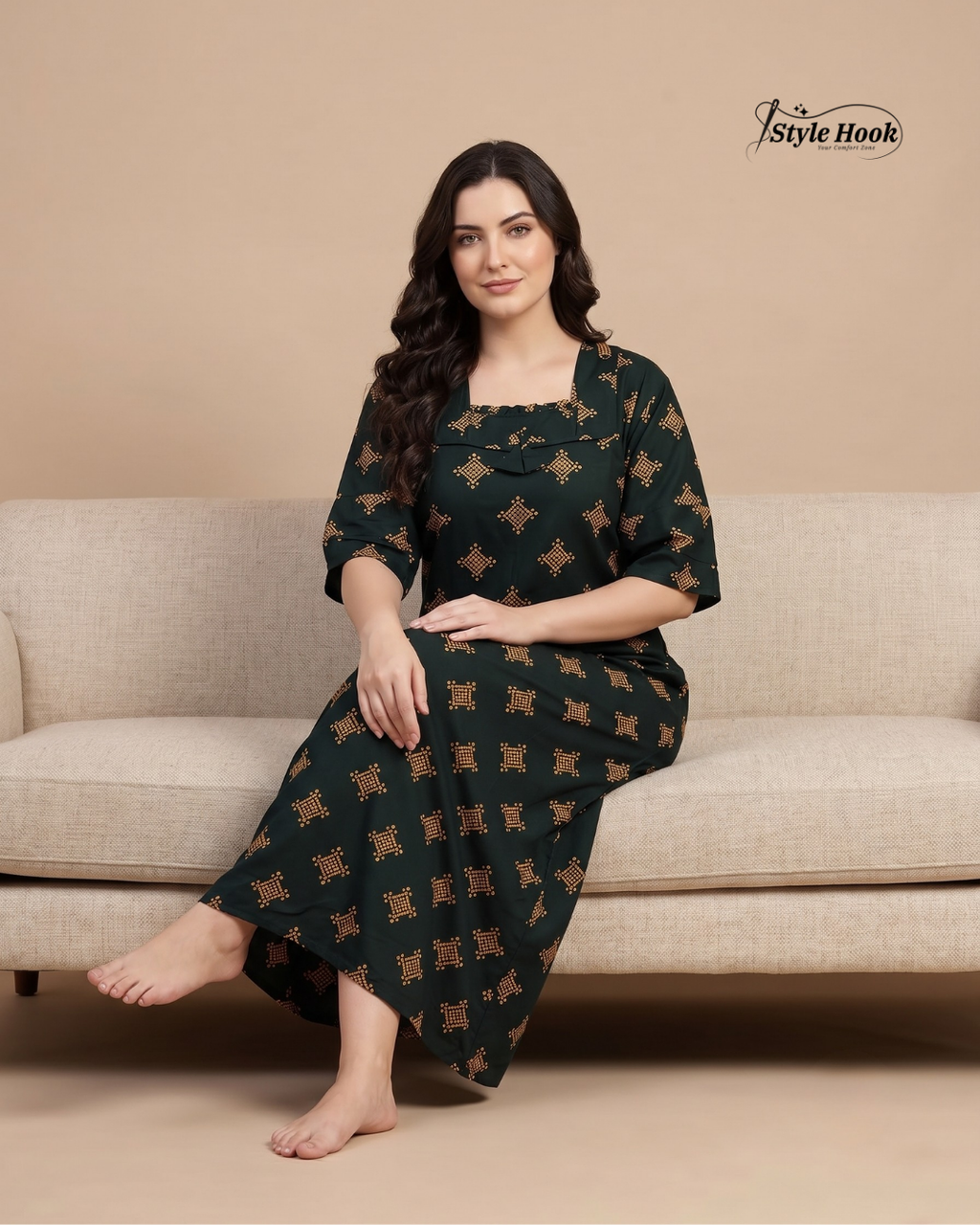 Classic Kerala Cotton Nighty with Contemporary Onam Neck Design in 4 different colors