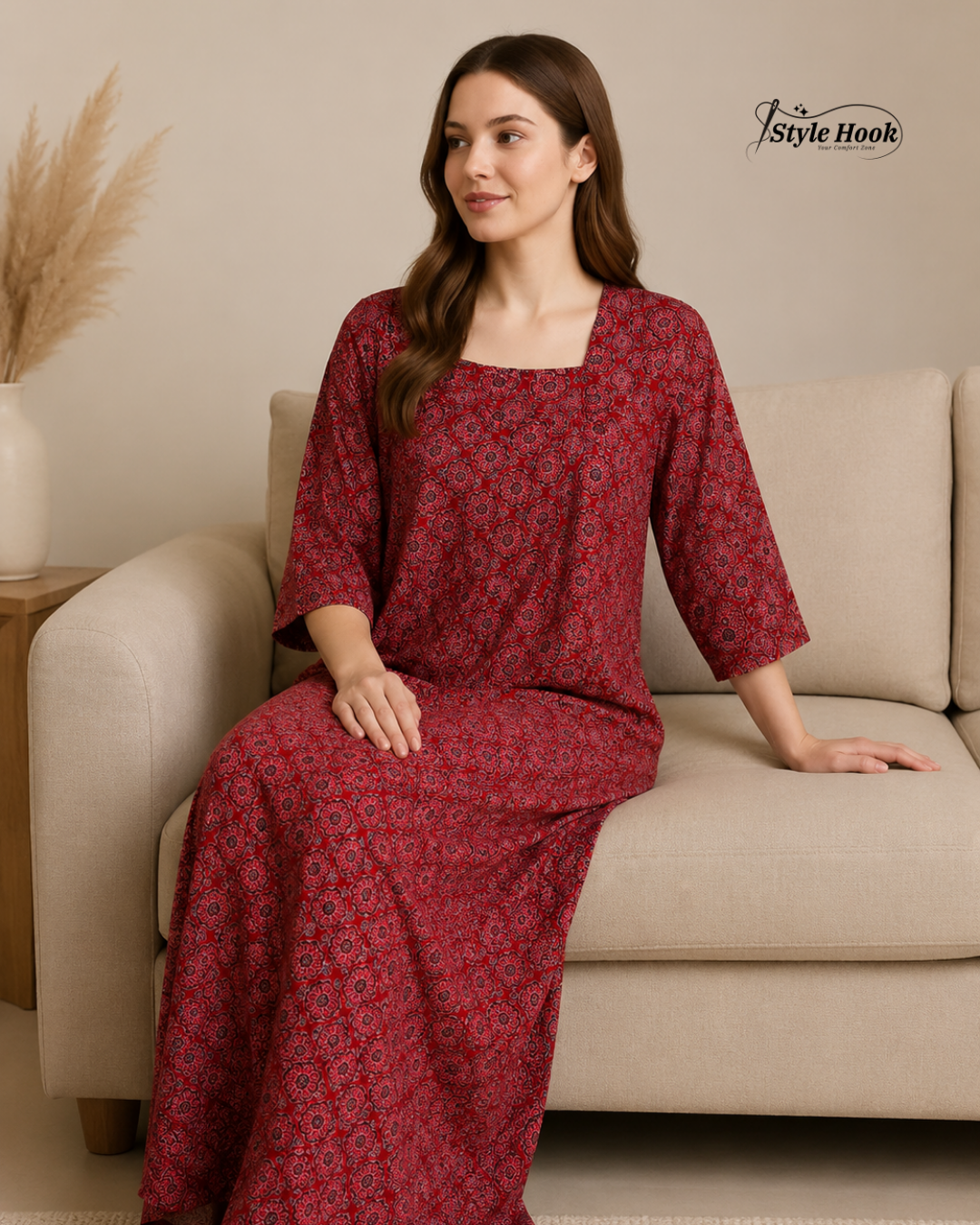 Designer Ajrak Print Women's Cotton Nighty
