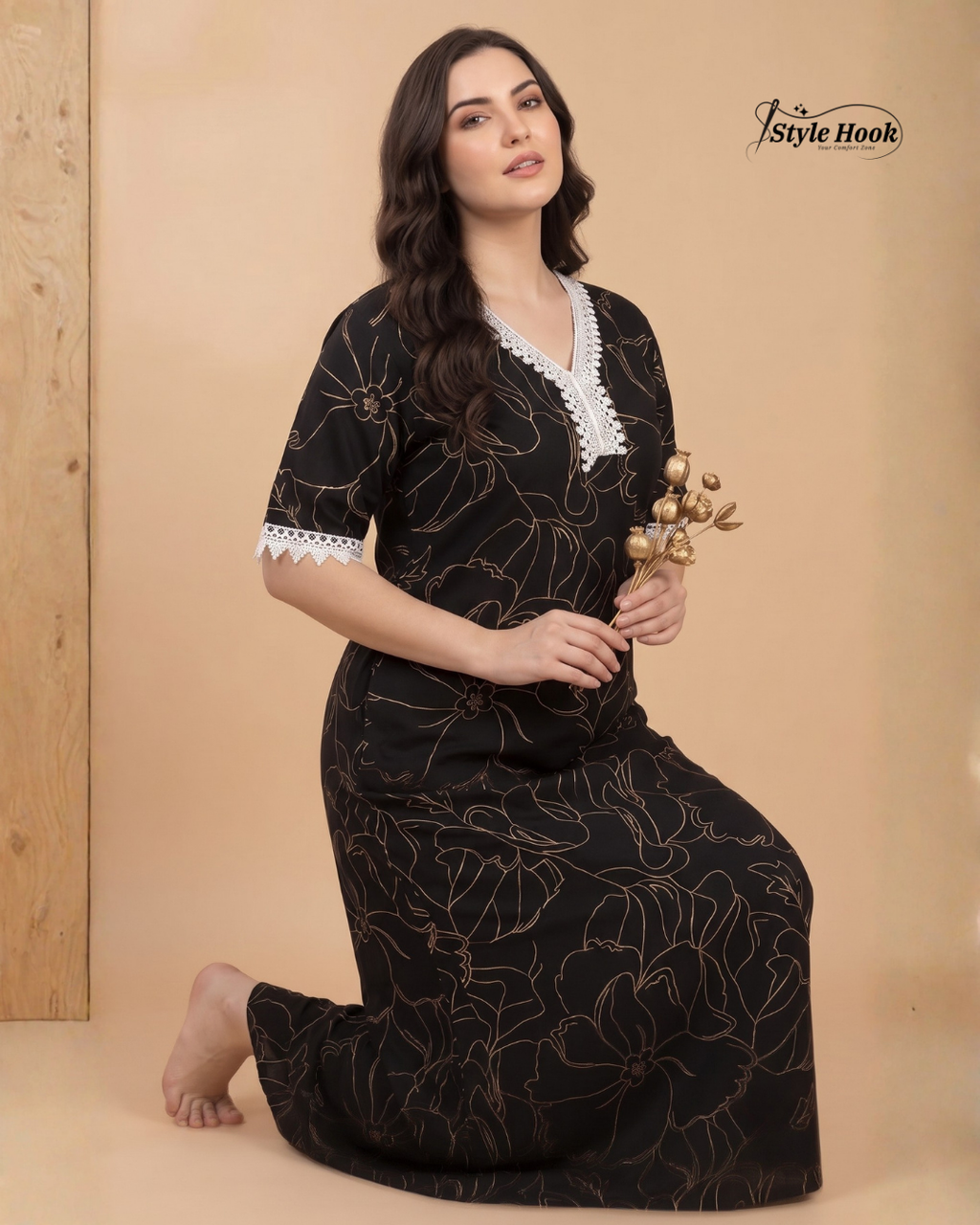 Elegant Rayon Nightwear Dress