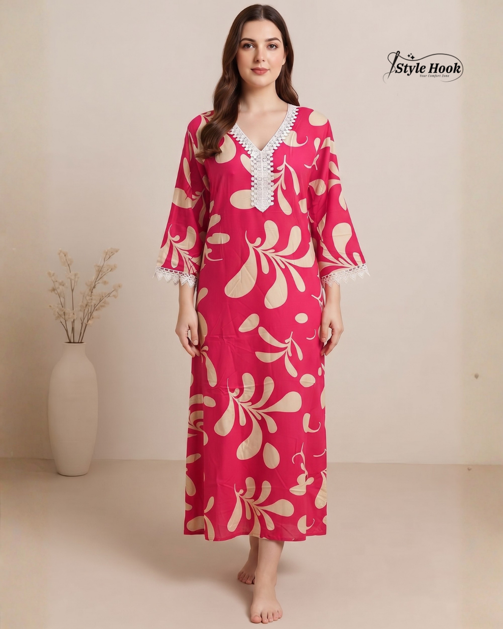 Designer Printed Rayon Maxi Nighty for Ladies