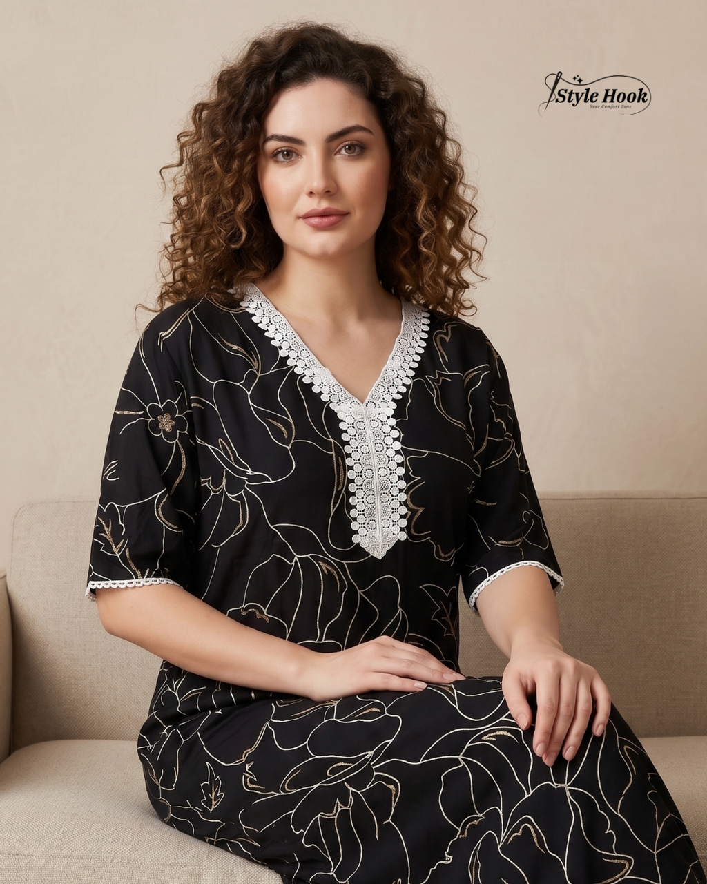 Elegant Rayon Nightwear Dress