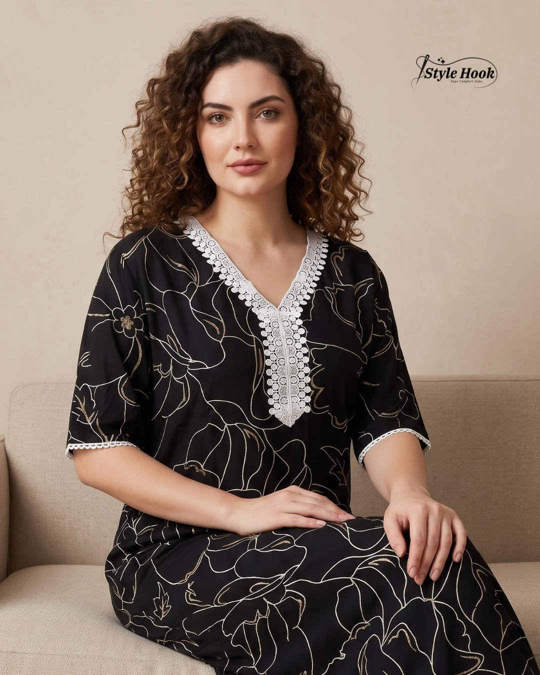 Elegant Rayon Nightwear Dress