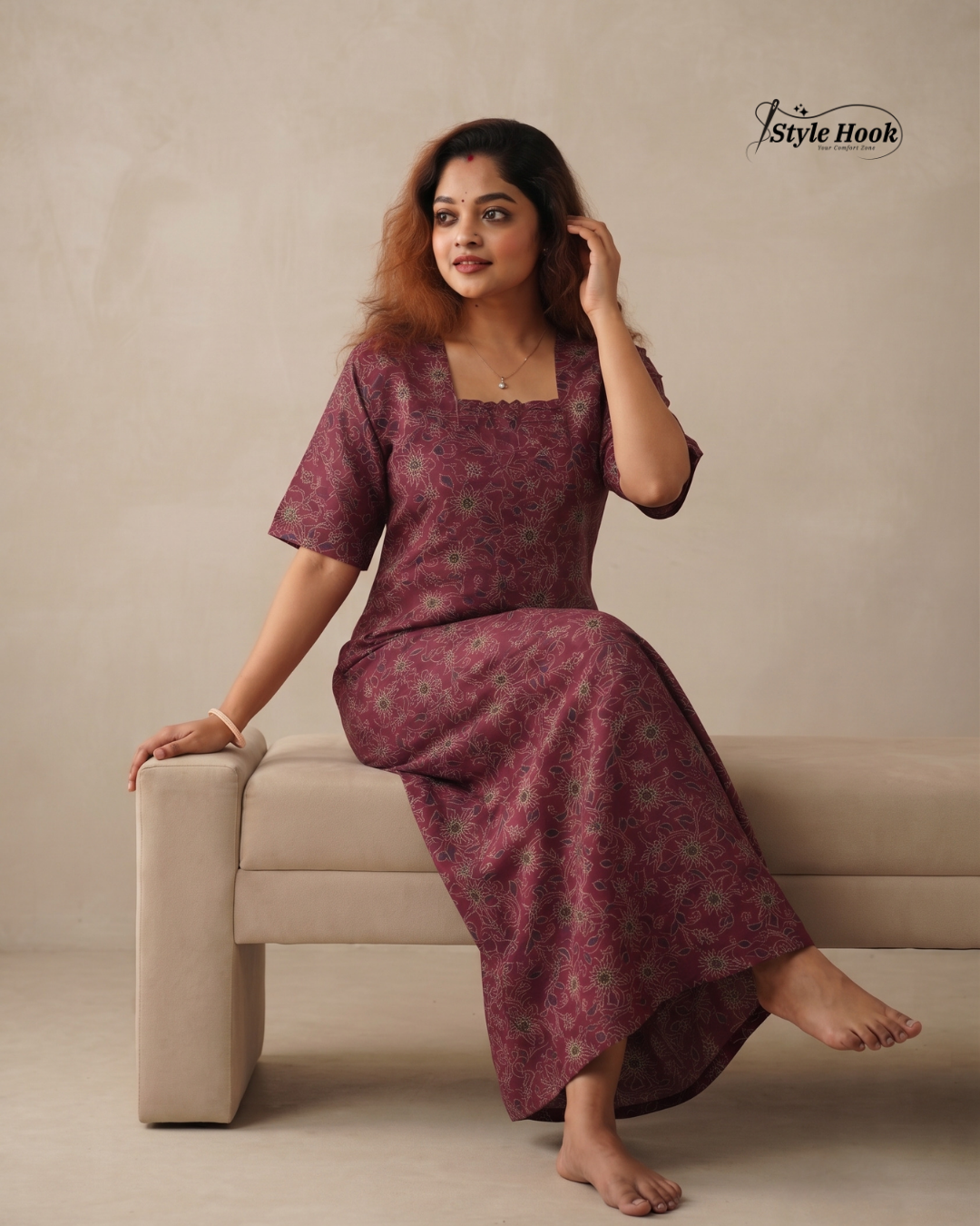 Indian Ajrak Design Full Length Nighty