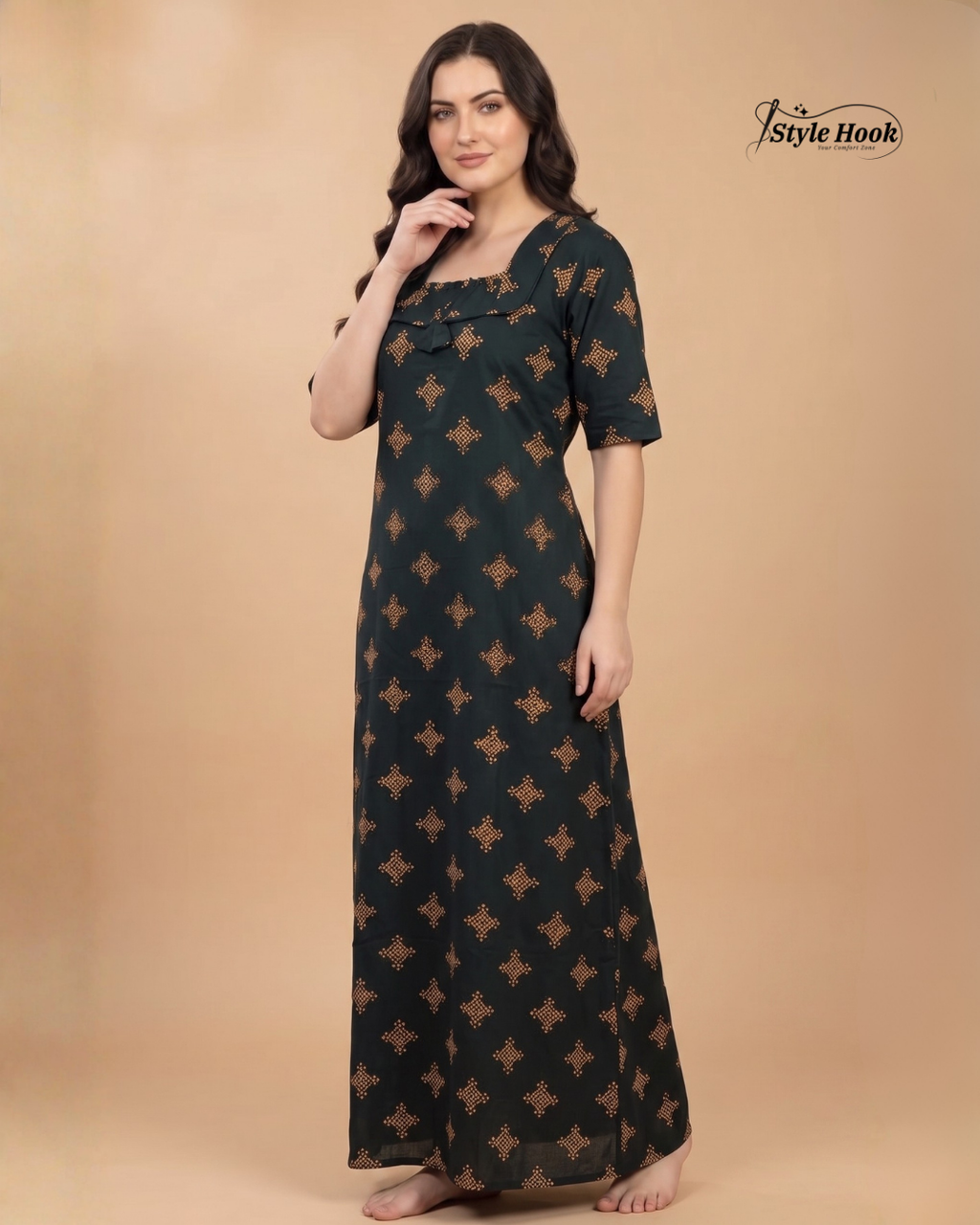 Classic Kerala Cotton Nighty with Contemporary Onam Neck Design in 4 different colors