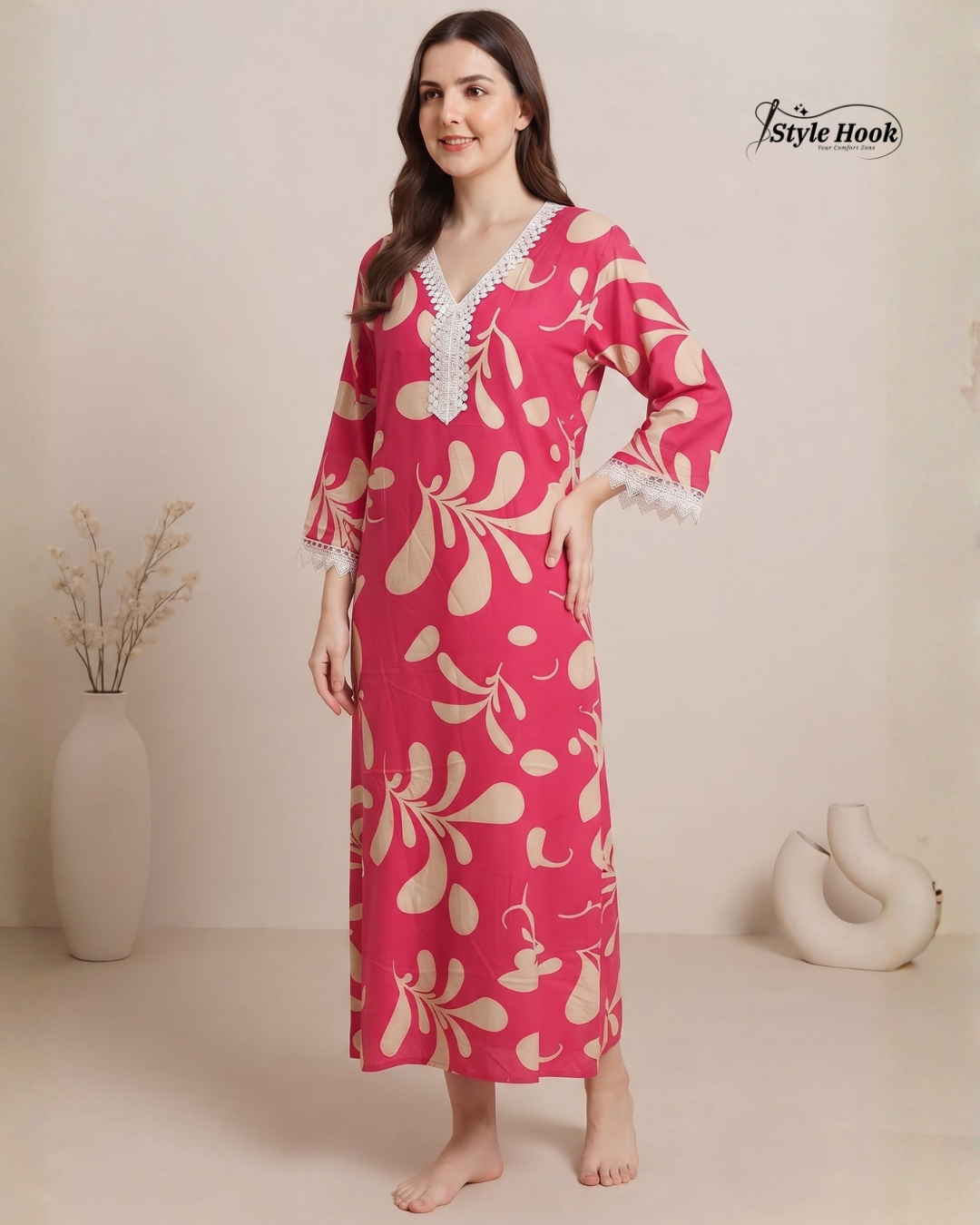 Designer Printed Rayon Maxi Nighty for Ladies