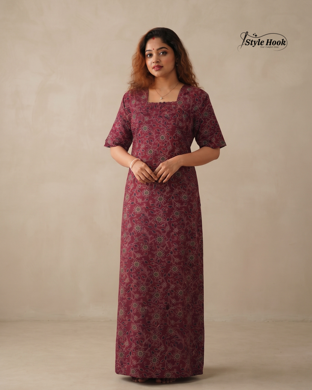 Indian Ajrak Design Full Length Nighty