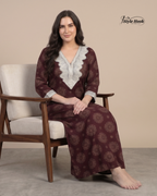 Style Hook Premium Cotton Lace Designer Nighty for Women
