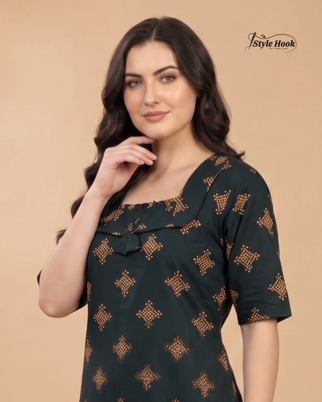 Classic Kerala Cotton Nighty with Contemporary Onam Neck Design in 4 different colors