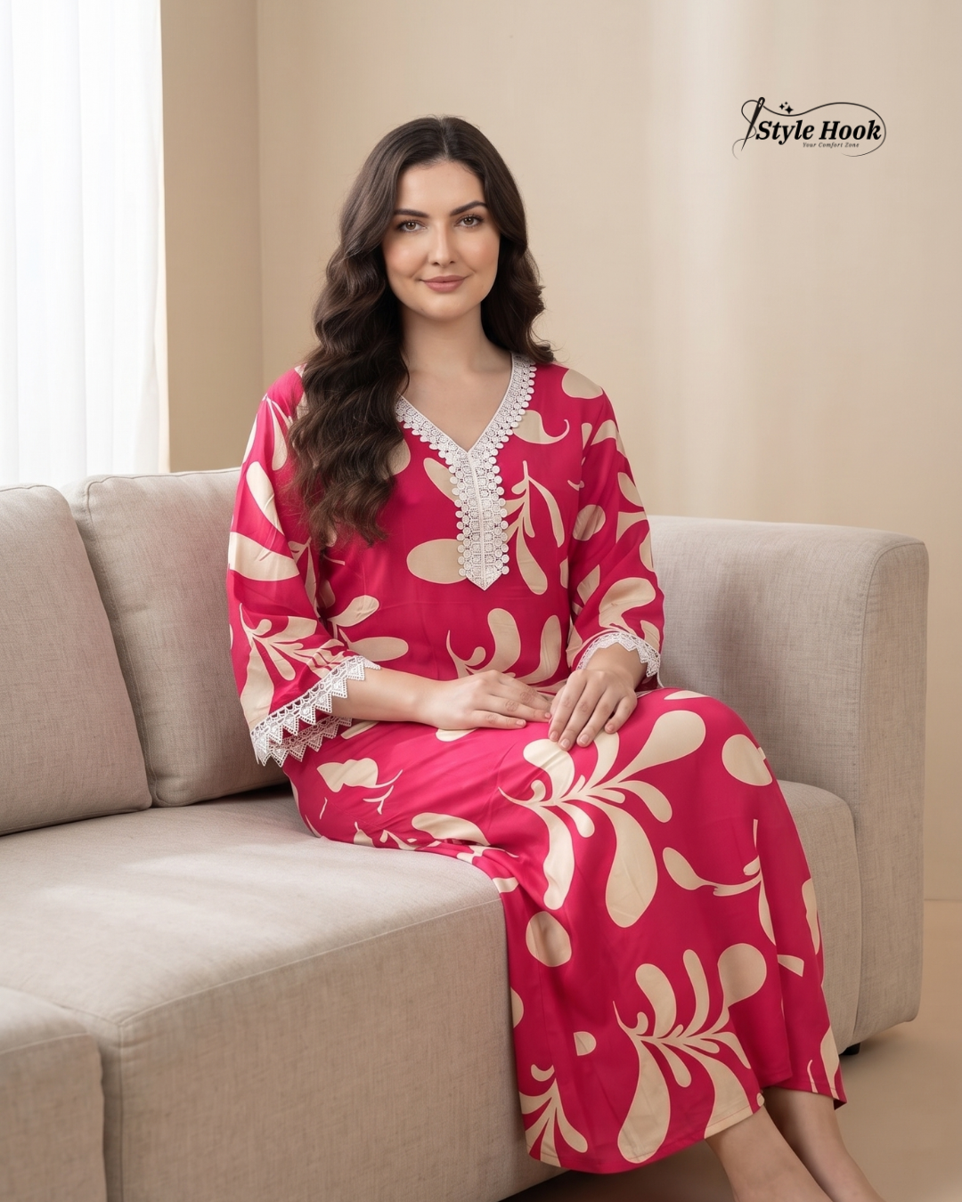 Designer Printed Rayon Maxi Nighty for Ladies